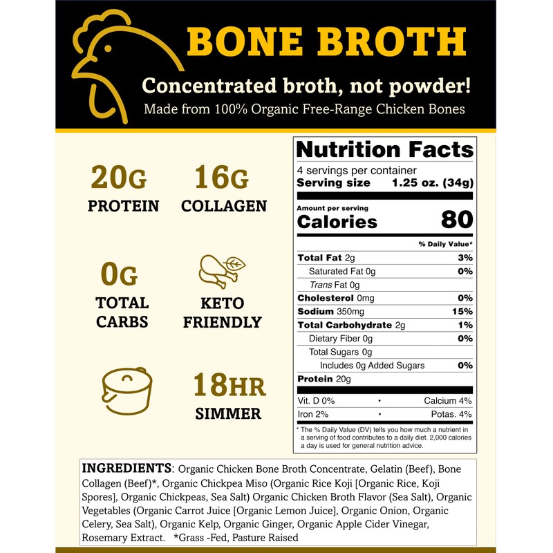 Brite Start Bone Broth - Chicken + Miso - 12