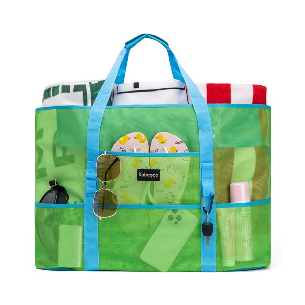 KABAQOO Mesh Beach Bag, Extra Large Beach Bags with 9