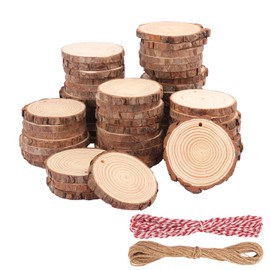 60 PCS 3.2-3.6inch Unfinished Wood Slices, Natural Wood Slices, Predrilled with Hole Wood Slice for DIY Arts Craft Christmas Ornaments