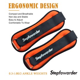 Stepfowarder 2er Set Gewichtsmanschetten 0.3-1.0kg, Gewichtsmanschette Fuß Gewichte für Beine und Arme, 3 Farbvarianten, Laufgewichte für Hand- und Fußgelenke (2 * 0.3KG - Orange)