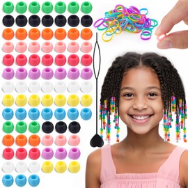 90Pcs Small Silicone Beads for Hair, 8 * 10 mm Soft Mix Colors Pony Silicone Hair Beads for Braids with 50 Rubber Bands and 1 Beader for Braiding, DIY Bracelets Necklaces Crafts