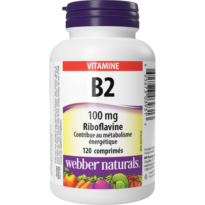Webber Naturals Vitamin B2 Riboflavin 100 mg, 120 Tablets, Supports