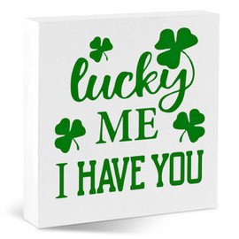 St. Patricks Day Decor Irish Blessing Plaque Sign Lucky Me I Have You Desk Decorative Wooden Box Sign Rustic Irish Blessing Gift Table Shelf Display 5.5 x 5.5 Inches