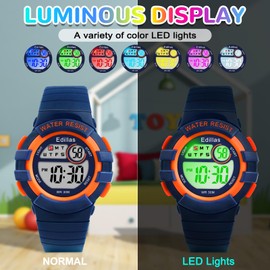 Edillas Kids Watches Digital for Girls Boys,7 Colors Waterproof Learn Time Watches for Child Sport Outdoor Multifunctional Wrist Watches with Stopwatch/Alarm (Darkblue-8206)