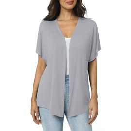 Urban CoCo Women's Lightweight Short Sleeve Kimono Cardigan Casual Dolman Coat Loose Cover Ups (Light Grey, L)