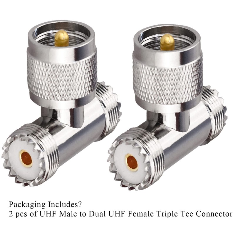 TUOLNK Triple Tee Connector UHF Male to Dual UHF Female