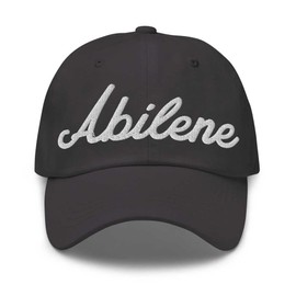 Abilene Baseball Cap Abilene Dad Hat Bold Baseball Script Michigan MI Hat Embroidered Souvenir Gift Dark Grey