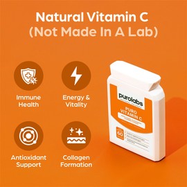 Purolabs Wholefood Vitamin C Supplement - Natural Complex from Acerola Cherry, Rosehip, Blackcurrant & Elderberry - High Strength Immune Support - 60 Capsules - Vegan
