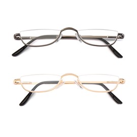 Half Frame Reading Glasses, Half Metal Moon Readers for Women Men 2 Pairs 1.50