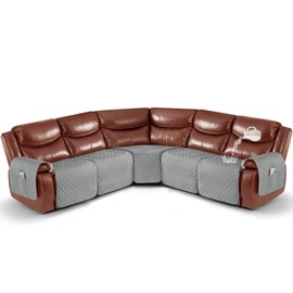 Ruaozz Extra Large Recliner Sectional Couch Covers, Waterproof Couch Cover for Reclining L Shape Sofa 5 Seat Reclining Sectional Couch Covers with Pockets (L Shape 5 Seat Recliner Cover, Light Grey)