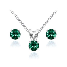 B. BRILLIANT Sterling Silver Small Dainty Crystal Solitaire Necklace & Stud Earrings Birthstone Jewelry Set for Women Bridesmaids, Crystal