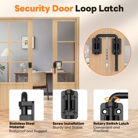 SecureLatch Sliding Door Loop Lock, 2.36 Inch Stainless Steel Patio Door Latch for Window, Barn, Garden, Fence, Shed, Closet, Double Gate - 90/180 Degree Installation U-Bolt Lock (Black-2PCS)