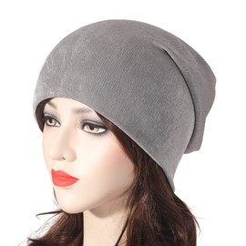 ZLYC Unisex Fashion Thin Knit Slouchy Beanie Hat Soft Stretch Skull Cap (Chiffon Dark Gray),L