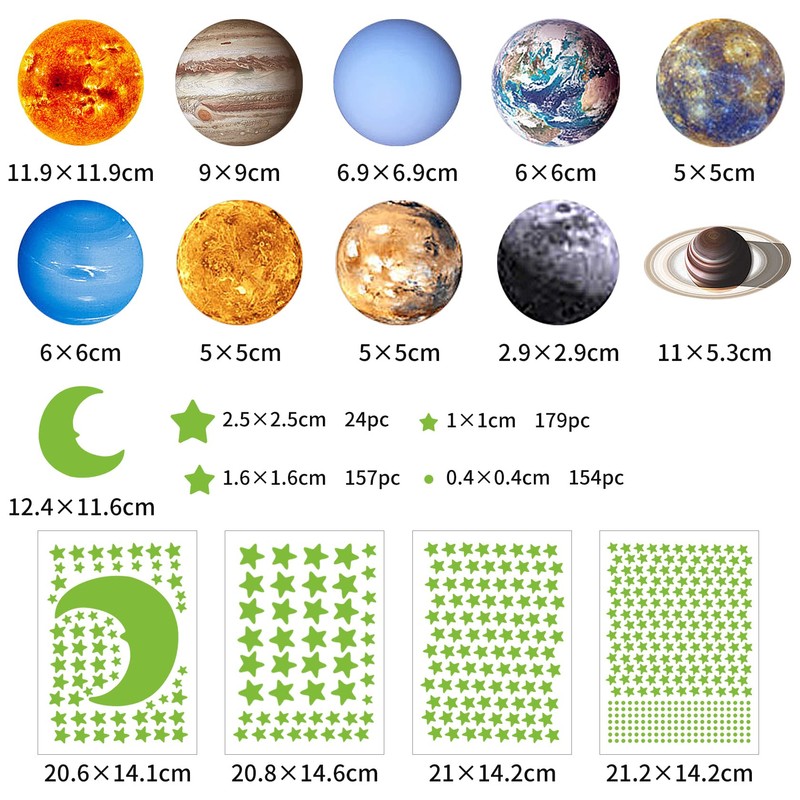 Yosemy Wall Sticker Luminous Stickers 9 Planets Luminous Stars Luminous