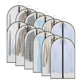Garment Bags 12 PCS Plastic Clothes Covers Protector Bags Translucent Suit Cover Bags Carrier for Men Women with Zip Waterproof Dustproof Moth Proof Clothes Bags for Wardrobe Storage 24 x 40 inch
