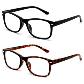 2 Pairs Classic Modern Rectangular Lightweight Reading Glasses - Spring Hinge Reader (1 Black 1 Tortoise, 2.50)