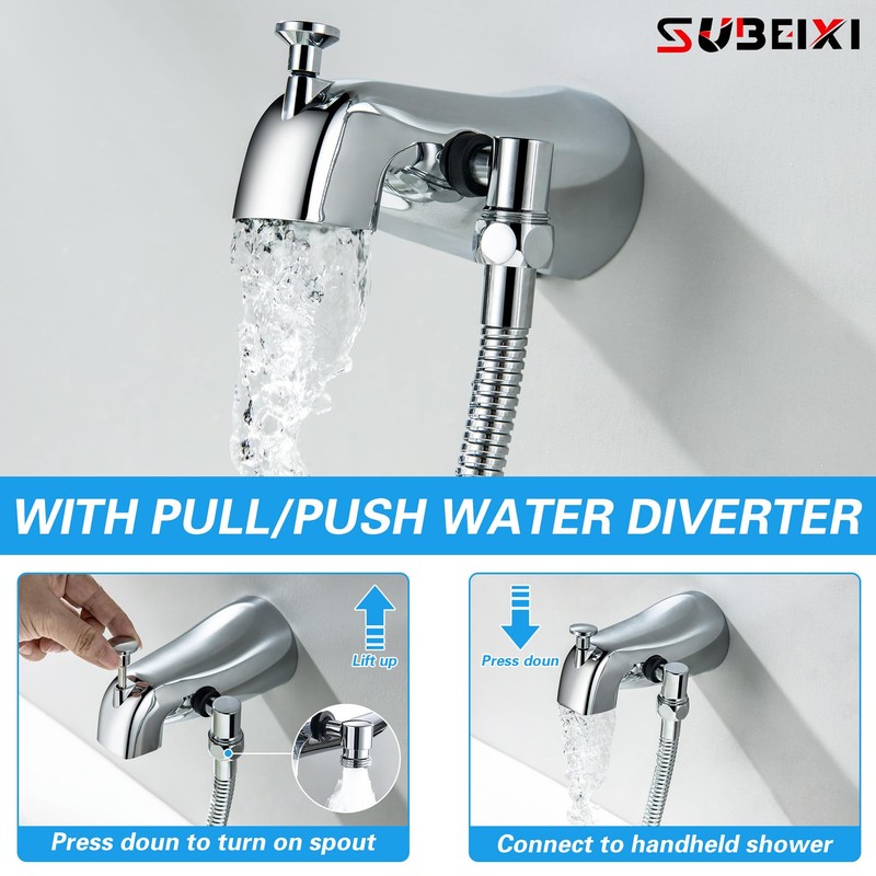 SUBEIXI Tub Spout with Diverter, Chrome High Pressure 10 Mode