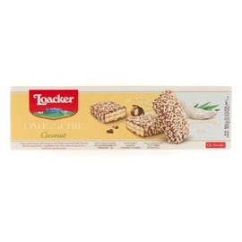 Loacker Patisserie Coconut - Premium Bite Size Milk Chocolate Covered Crispy Wafer Cookies with Coconut Cream Filling and aromatic coconut flakes - Pack of 12