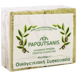 Green Pure Olive Oil Soap Greek Traditional Papoutsanis - Pack of 4 x 100g