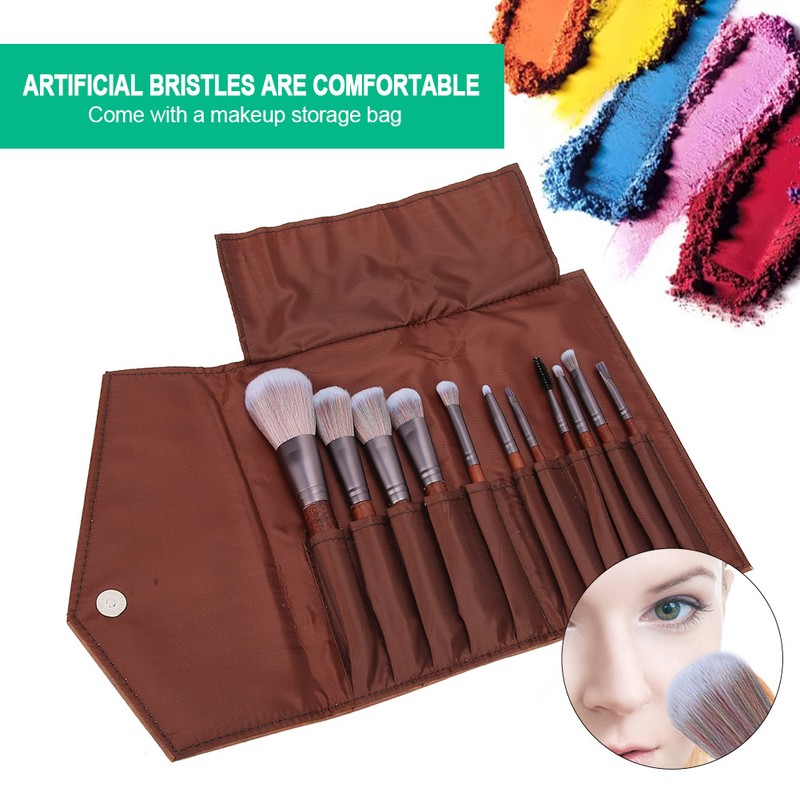 11pcs Artificial Fiber Brush Hair Wooden Handle Facial Makeup Brushes