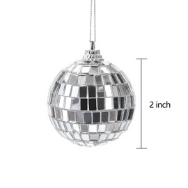 Suwimut 40 Pack Mirror Disco Ball, 2 Inch Silver Hanging Disco Light Mirror Ball with Attached String for Party Wedding Home Decoration, Stage Props, Christmas Xmas Tree Ornament