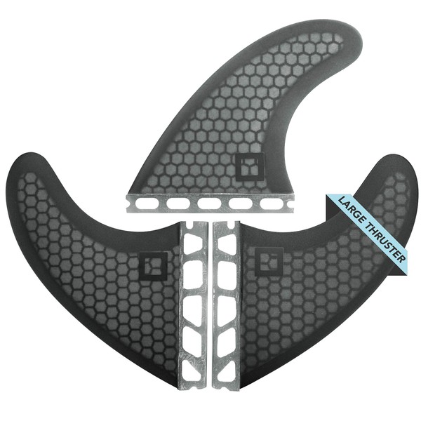 Surf Squared Futures Large Thruster Fin Set (3 Fins) | Honeycomb Fiberglass Performance Surfboard Fins | Works for All Futures 3-Fin Single Tab Surfboards | Compatible with 2-Fin Twin & 3-Fin Thruster