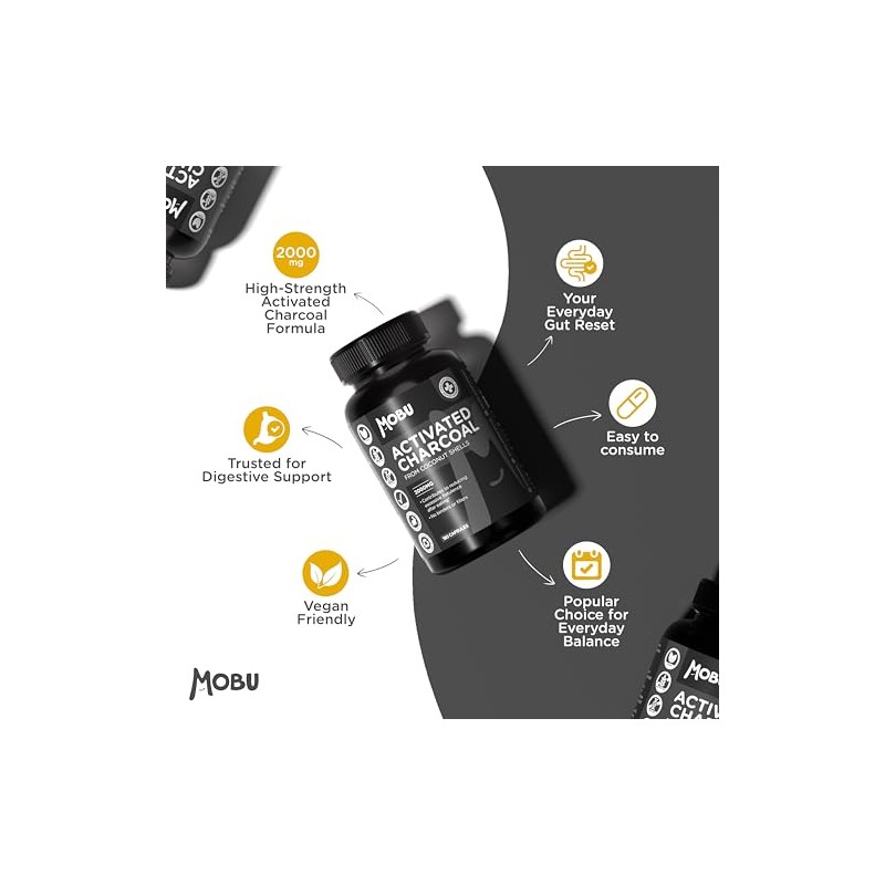 Activated Charcoal Capsules 2000mg – 180 Capsules | Helps Reduce