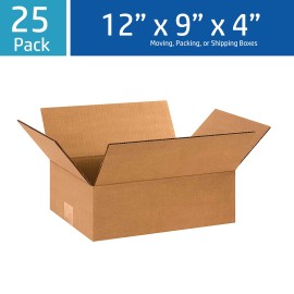 Here To There Packaging Small Moving Boxes, Shipping Boxes, 12 x 9 x 4 Inches, 25 Pack - Packing Card...