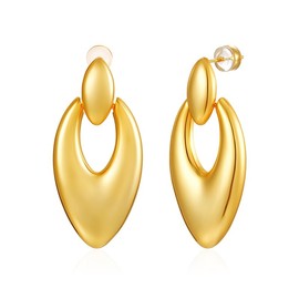 Statement Drop Dangle Earrings, Gold Plated Teardrop Hoops, Fashion Jewelry for Women (Heart Gold)