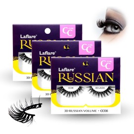 Laflare 3D False Eyelashes Russian volume Strip Lashes | Fluffy, Wispy, Lightweight | Faux Mink Eyelashes Extension C Curl Wispy Handmade Soft Reusable 3 Packs Value Combo. (FCC08X3C)