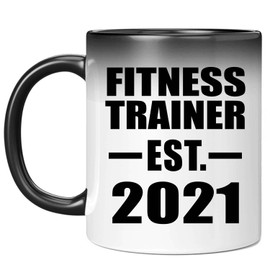 Designsify Gifts, Fitness Trainer Established EST. 2021, 11oz Color Changing Mug Ceramic Heat Sensitive Magic Tea-Cup, for Birthday Anniversary Valentines Mom Mothers Fathers Day Party, to Men Women