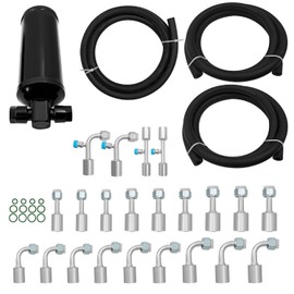 26PCS Air Conditioning Hose Fitting Drier Kit Includes 6.5ft #6#8#10 AC Hoses and #6#8#10 AC Fittings with R134a Pressure Valve Female Oring Beadlock Straight & 90 Degree and AC Drier