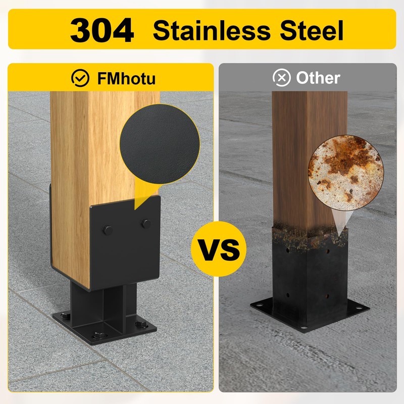 4"x 4" Concrete Post Base, 2Pcs Stainless Steel Adjustable Post