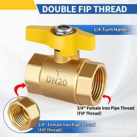 Boltigen 2Pack Gas Ball Valves 3/4'' FIP x 3/4'' FIP Double Female Port Brass Natural Gas Shut Off Valve with 1/4-Turn Handle Plumbing Fitting Control Connector 0.75''
