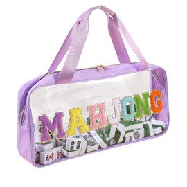 BOYYOEE Mahjong Bags for Tiles and Racks Empty Clear Mahjong Rack Storage Bags Mahjong Tile Bags with Zipper Mahjong Case，Accessories for American Mahjong Tile Gift Travel(Purple, Large)