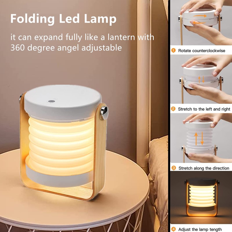 ALLOMN Folding Table Lamp, Multifunctional Folding Reading Light Portable Telescopic