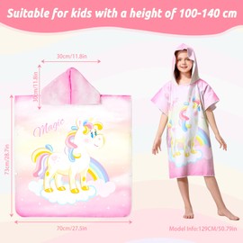 MOKANI Hooded Towels for Kids, Quick Dry Microfibre Bath Swim Beach Towels Changing Robe, Girls Boys Warm Wrap Towelling Poncho for Bathroom Swimming Pool Travel(Kid's Height: 100-140CM)