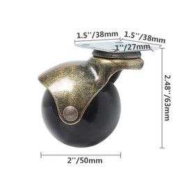 2 inch Rolling Ball Castors Wheels for Furniture, Set of 4 Antique Gold Top Plate casters with 360 Degree Rotated for Coffee Table, Bench,Piano & Ottoman on Carpet