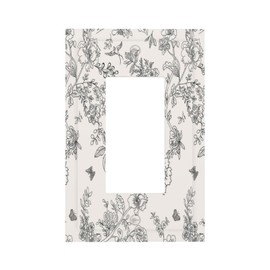 Country Black and White Floral Flowers Birds 1 Gang Rocker Light Switch Plate Single Decora Outlet Wall Cover Faceplate Decorative Wallplate for Bathroom Home Living Room Bedroom Decorate