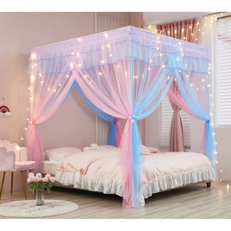 Mengersi Gray Canopy Bed Curtains Mosquito Net Bed Drapes for