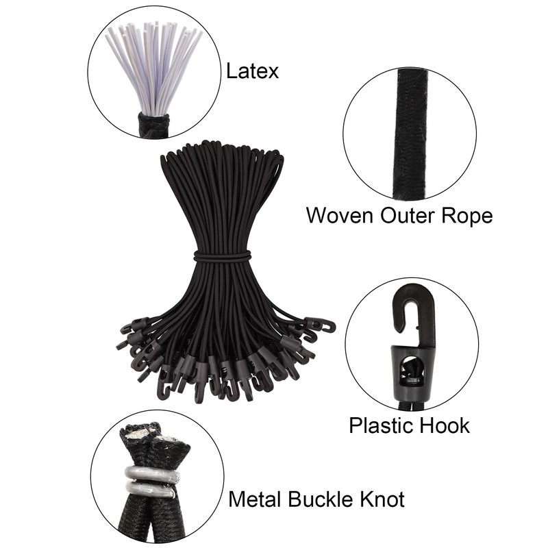 Bungee Cords with Hooks 50 Pcs - 10 Inch Elastic