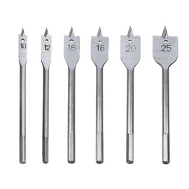 Semetall 6-Piece Wood Spade Drill Bit Kit – Carbon Steel Flat Paddle Set for Quick-Change Drilling | Includes Sizes 3/8" to 1" & Nylon Storage Pouch - Silver