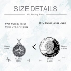 SHEAISRS Compass Necklace for Women Men 925 Sterling Silver Pendant Urn Necklaces for Ashes Cross Compass Jewelry for Women Men