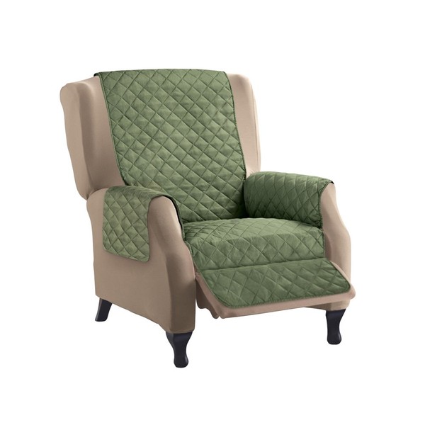 Collections Etc Reversible Quilted Furniture Protector Cover, Olive/Sage, Recliner