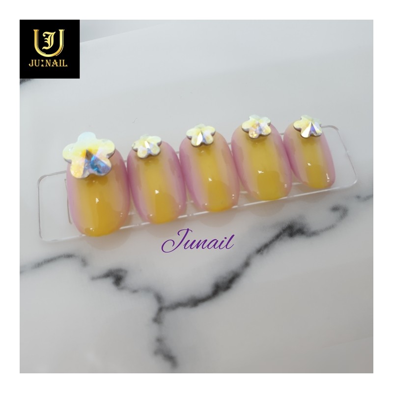 Yellow Grass Flower Swirl Handmade Nail Tips - Short Round