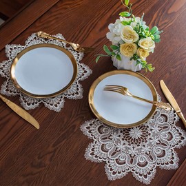 ARTABLE Lace Doily Placemats Round Lace Place Doilies Embroidered Flower Cup Mat Vase Mat for Table Topper Home Decoration Dinner Table (12'' Round 2pcs set, Stone Grey)