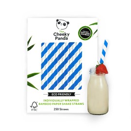 The Cheeky Panda Bamboo Paper Bubble Tea Straws | 250 Blue Striped Wide Drinking Straws | For Boba Tea, Milkshakes and Smoothies