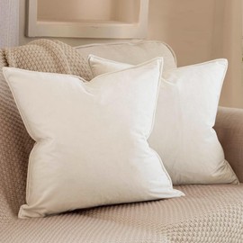 VAKADO Cushion Covers Velvet Decorative Pillow Covers With Fringe Decor Soft Square Cozy Solid Color Cushion Cases Home for Bed Bedroom Couch Car Sofa Set of 2 Cream,40x40