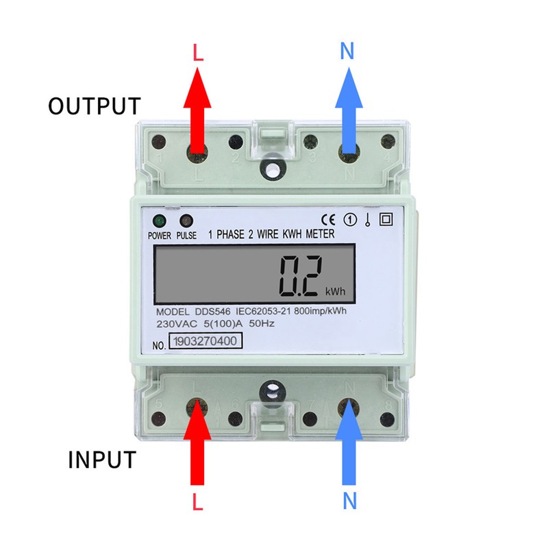 Single Phase 5-100A 230VAC Energy Meter DIN Rail Digital LCD