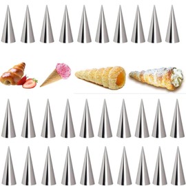 DACUAN 30 PCS Non-Stick Cream Horn Molds Large, Stainless Steel Cream Horn Mold for DIY Cooking Danish Pastry Lady Lock Form, Croissant Roller,